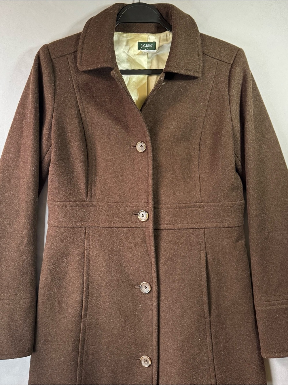 J. Crew Women's Brown Wool Button-Front Mid Length Coat, Sz 6